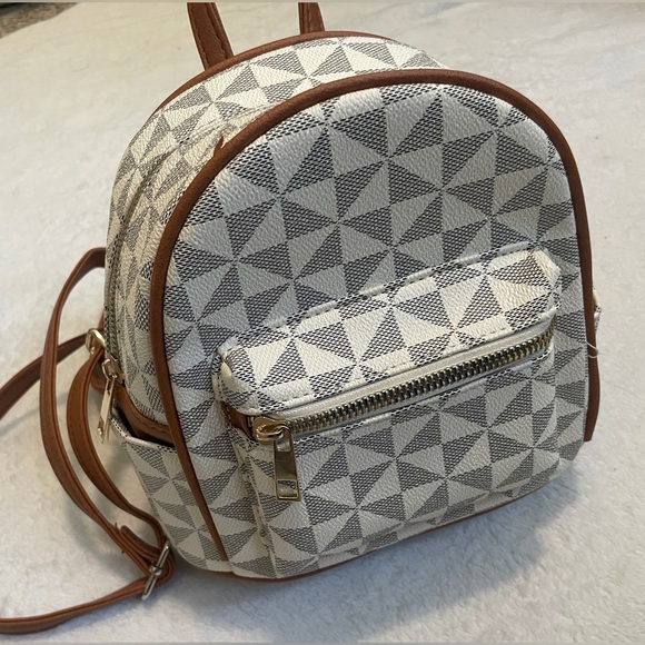Geometric Patterned Mini Backpack with Brown Accents - Picture 11 of 11